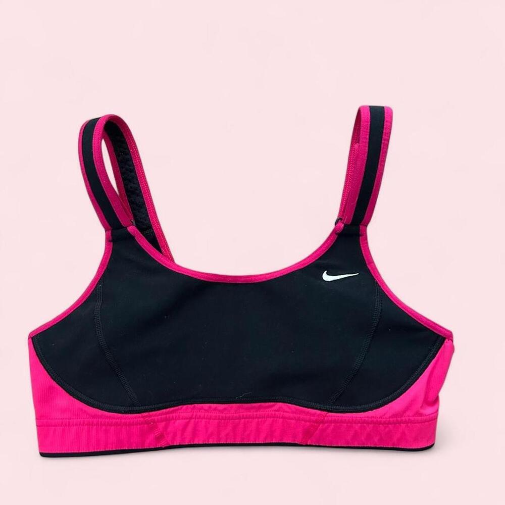 Nike black/pink sports bra with white swoosh